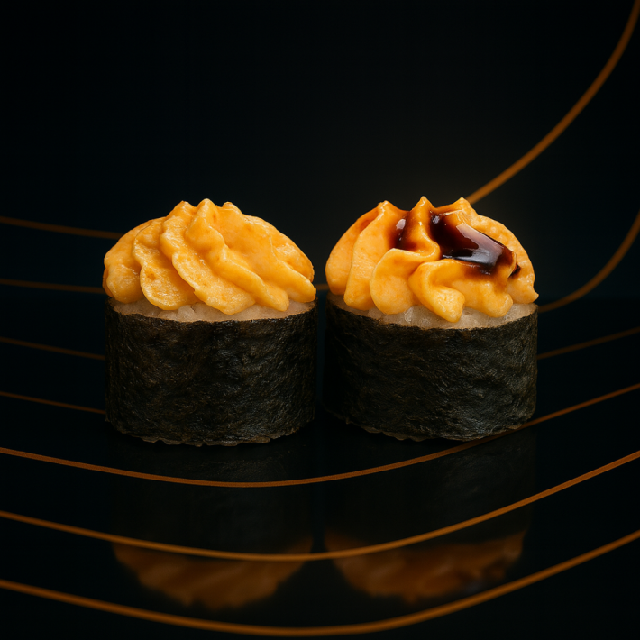 Ролл с крабом и икорной шапкой