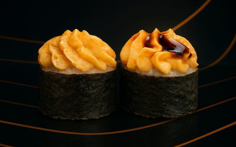 Ролл с тунцом и икорной шапкой