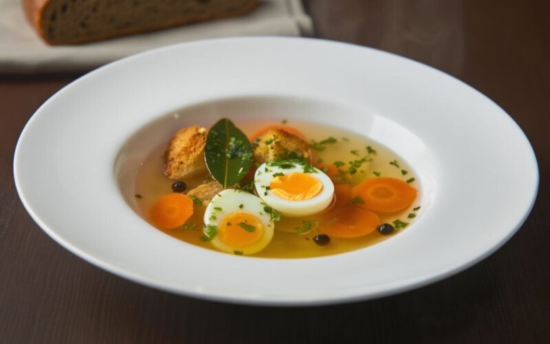 Бульон с яйцом и гренками