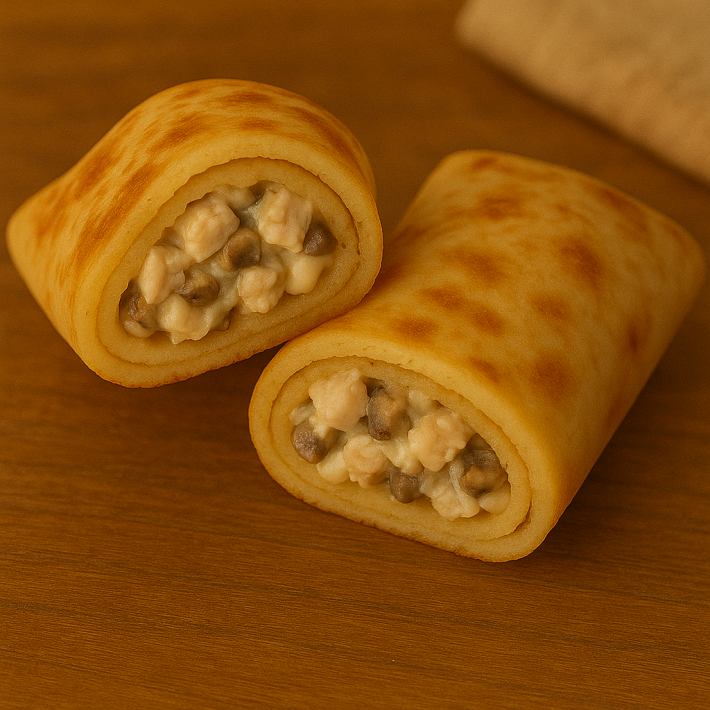 Блинчики с курицей, шампиньонами и майонезом