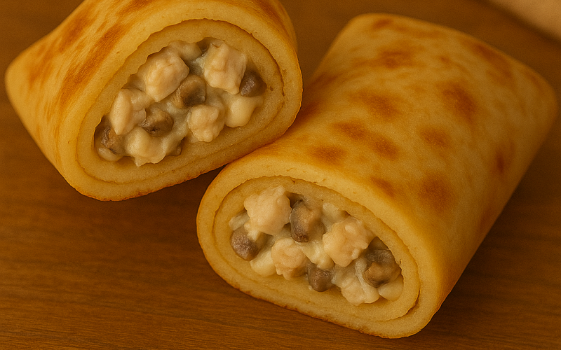 Блинчики с курицей, шампиньонами и майонезом