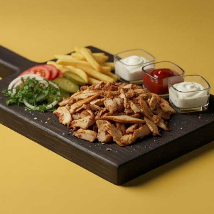 Шаурма на тарелке с курицей