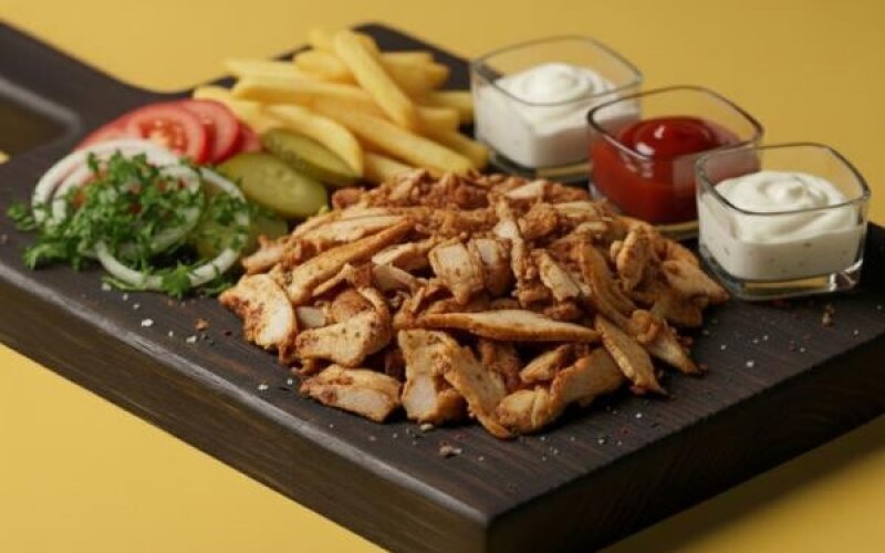 Шаурма на тарелке с курицей