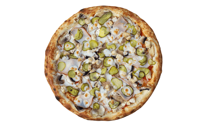 Пицца ветчина, курица, грибы