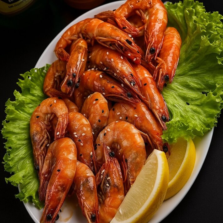 Креветки с чесноком в соусе