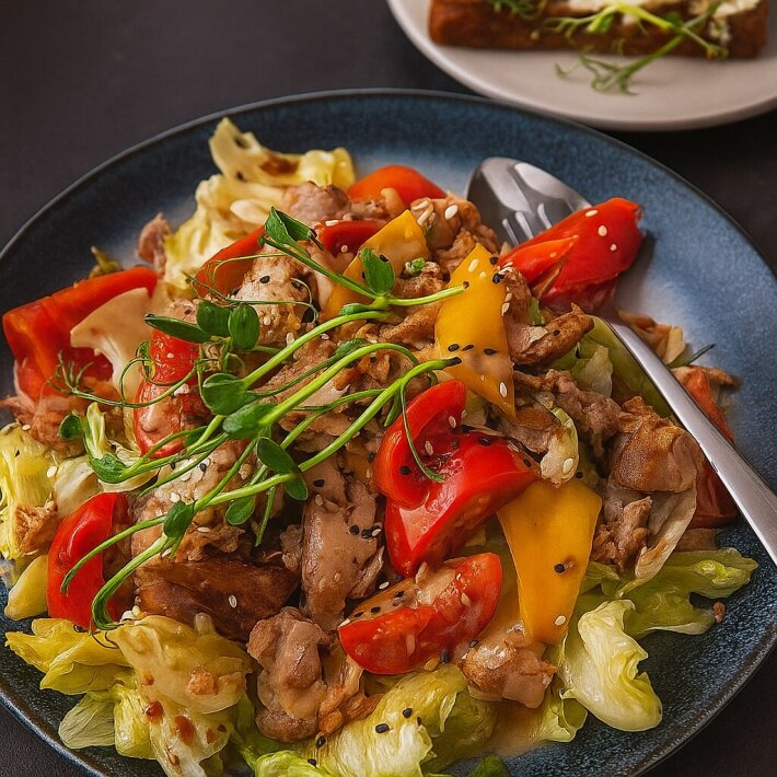 Салат с куриной грудкой и запеченным перцем