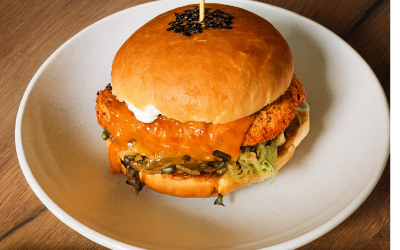 Бургер с цыпленком и картофелем