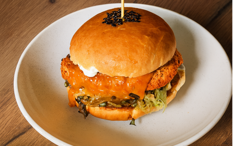 Бургер с цыпленком и картофелем