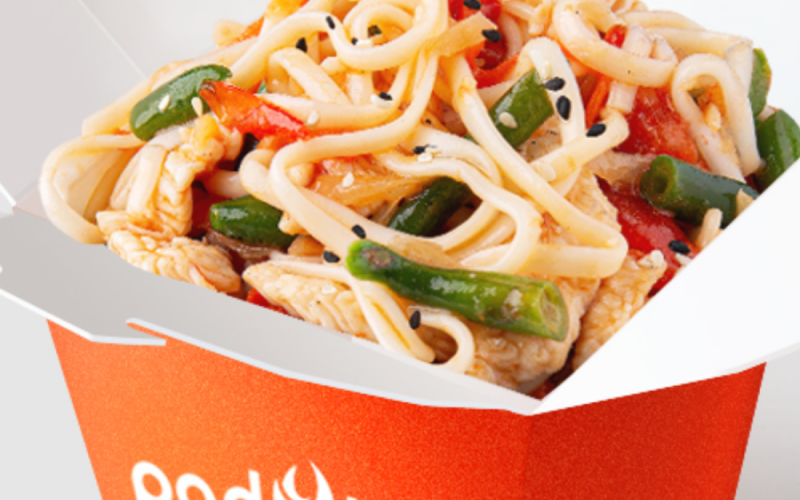 Свинина в кисло-сладком соусе с лапшой удон