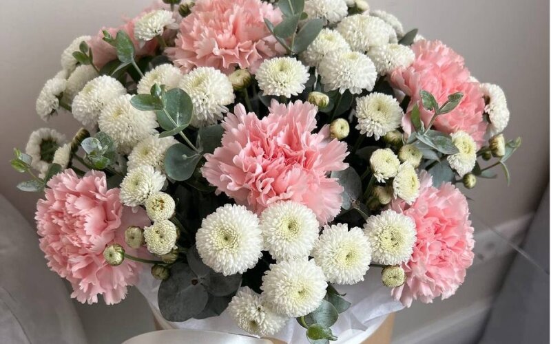 Коробка с ньютоном и диантусами