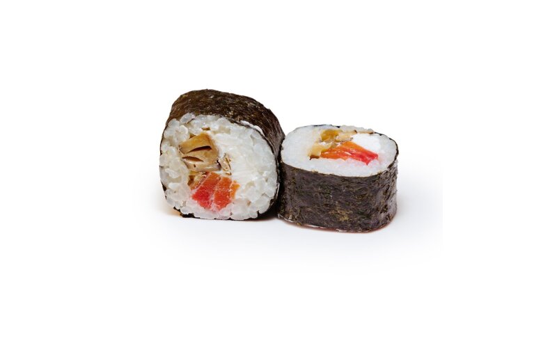 Ролл с лососем гравлакс и маринованным шиитаке