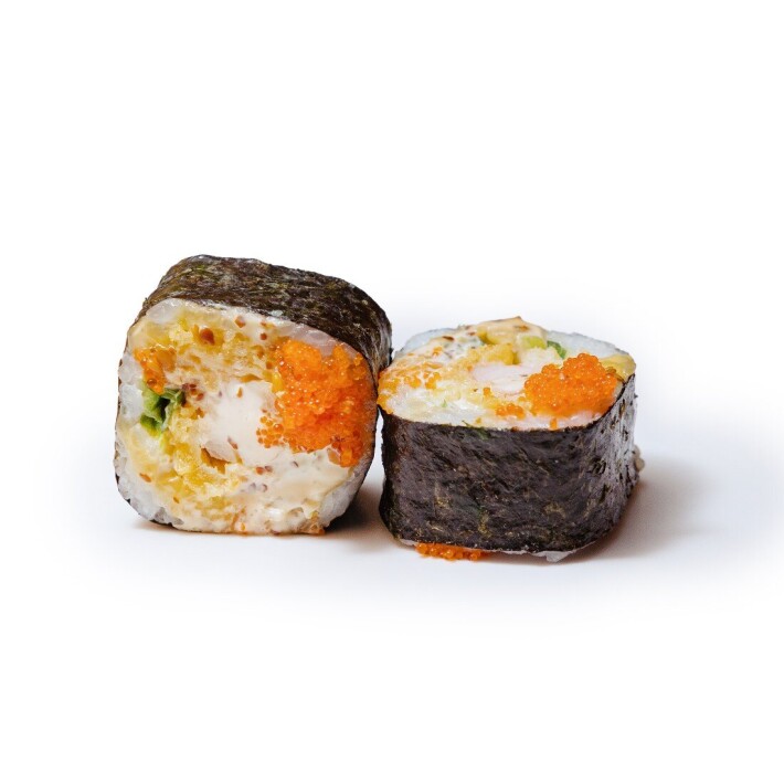 Ролл с креветкой темпура и икрой масага