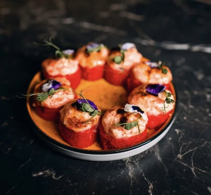 Запечённый с   креветкой и форелью