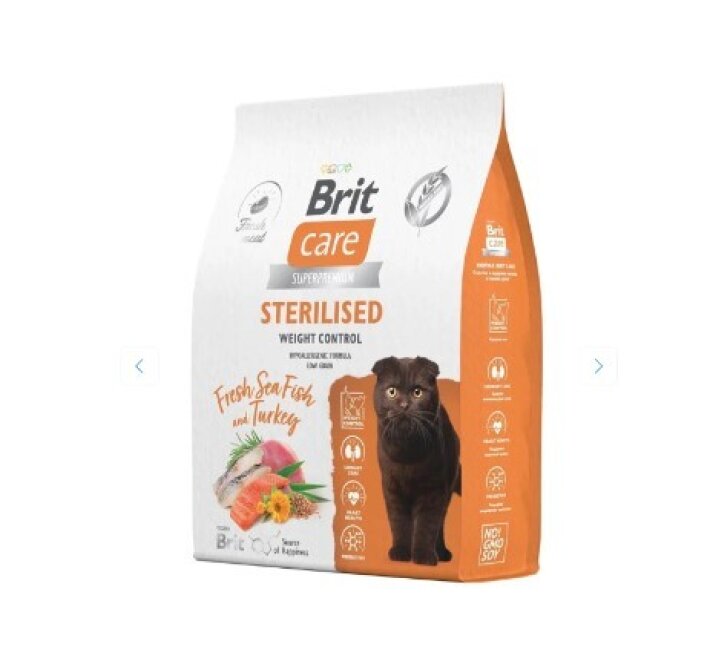 Brit Care для стерилиз. кошек, контроль веса, с морской рыбой и индейкой, 1,5кг