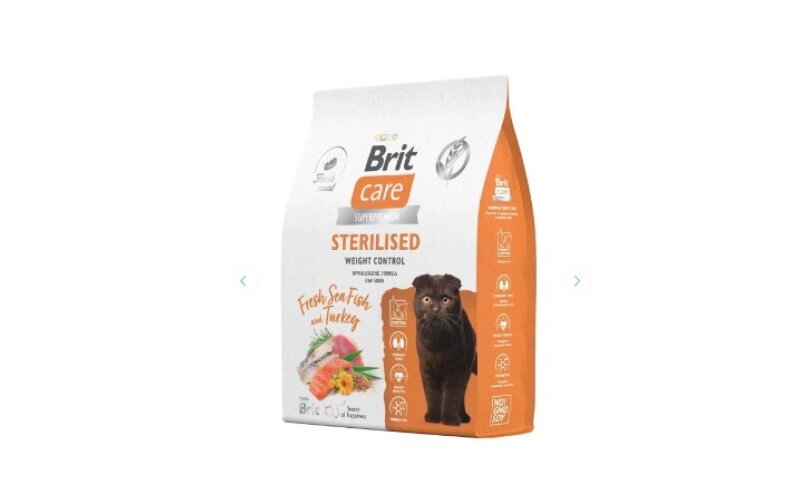 Brit Care для стерилиз. кошек, контроль веса, с морской рыбой и индейкой, 1,5кг