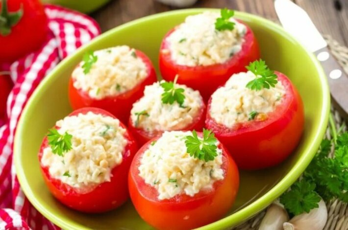 Помидоры фаршированные с сырным салатом