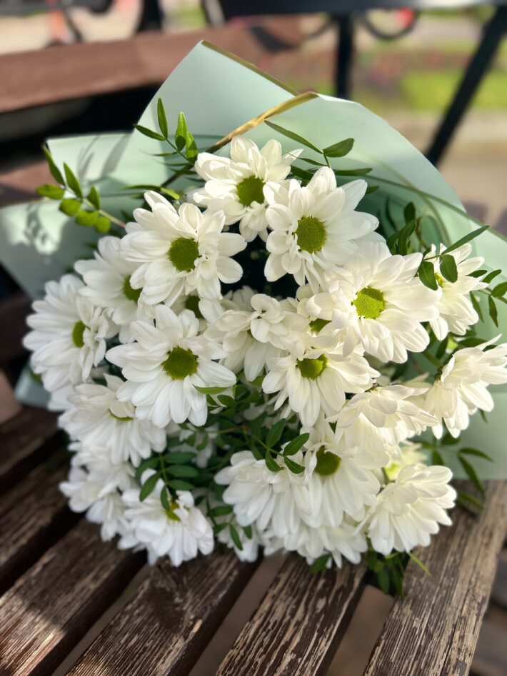 «Ментоловый» букет из ромашек