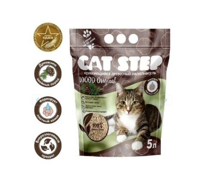 Cat Step Наполнитель комкующийся древесный Wood Original, 5 л