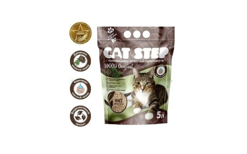 Cat Step Наполнитель комкующийся древесный Wood Original, 5 л