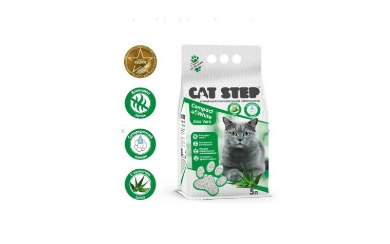 Cat Step Наполнитель белый Compact White Aloe Vera 5л