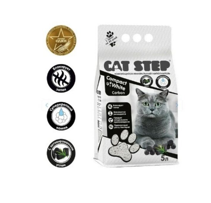 Cat Step Наполнитель белый Compact White Carbon 5л