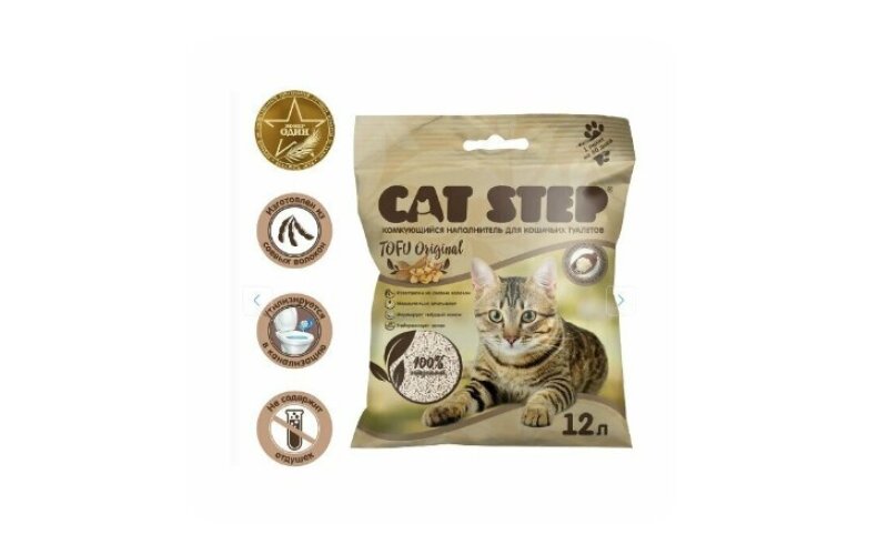 Cat Step Наполнитель комкующийся растительный Tofu Original (без запаха), 12 л