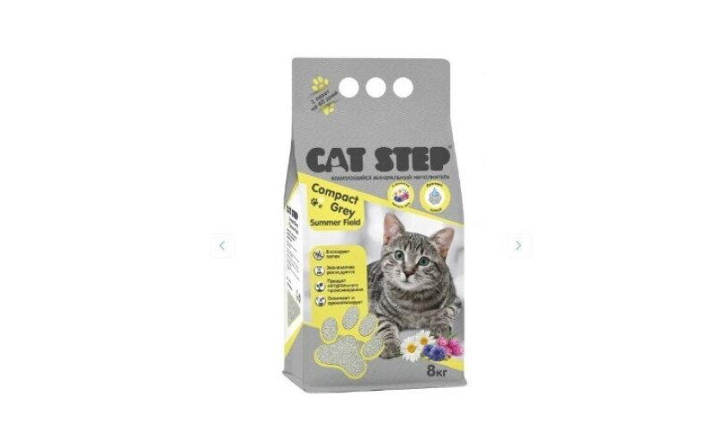 Cat Step Compact Grey Комкующийся минеральный наполнитель "Летний луг" 4кг