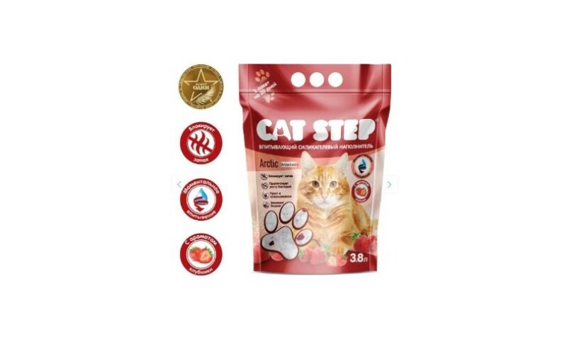Cat Step Arctic "Клубника" наполнитель силикагелевый 3.8л