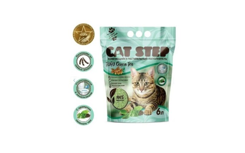 Cat Step Наполнитель комкующийся растительный Tofu "Зеленый чай", 6 л