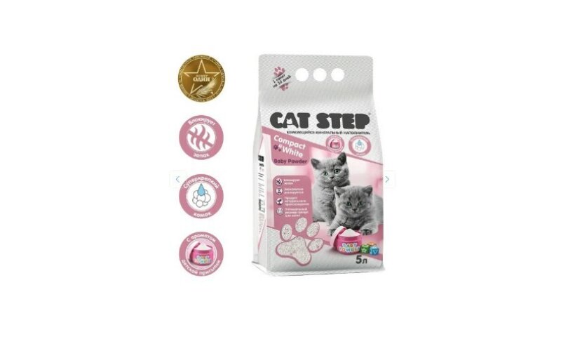 Cat Step Наполнитель белый Compact White Baby Powder 5л