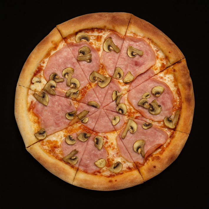 Пицца с ветчиной и грибами