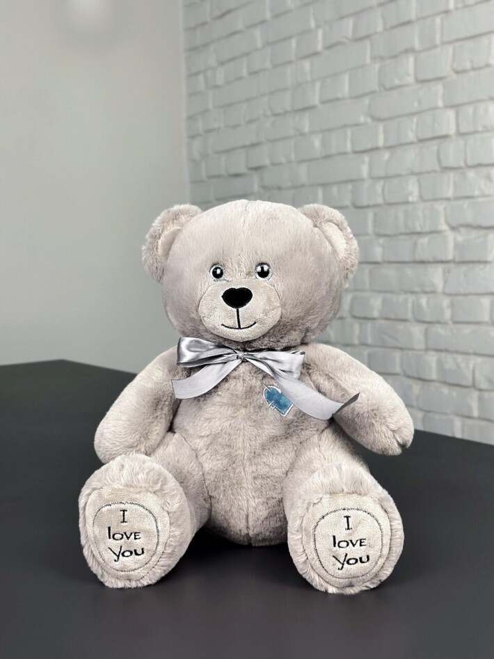 Игрушка мягкая «Медведь с бантом» серый