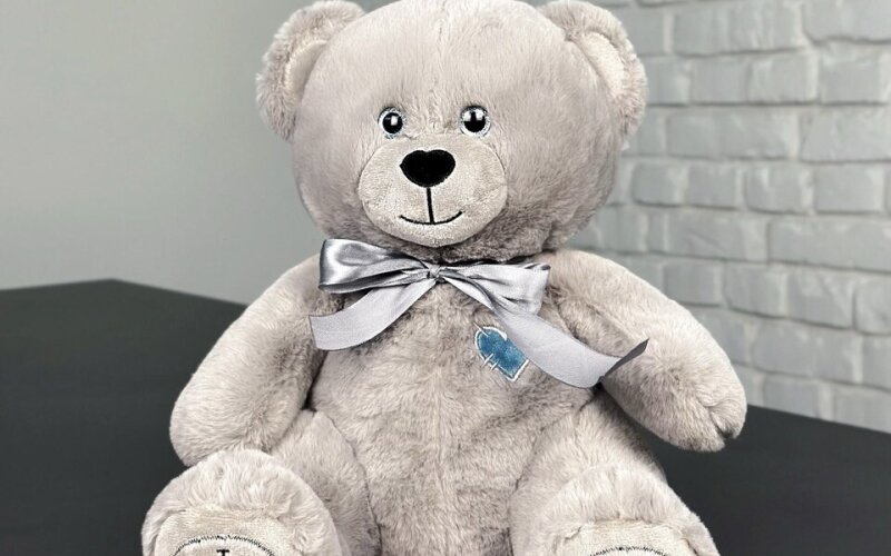 Игрушка мягкая «Медведь с бантом» серый