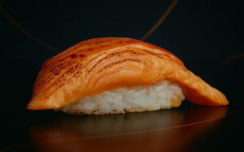 Нигири с опаленным лососем