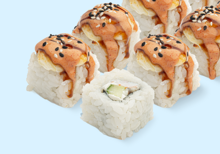 Ролл запечённый с креветкой и угрём