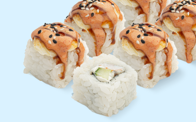 Ролл запечённый с креветкой и угрём