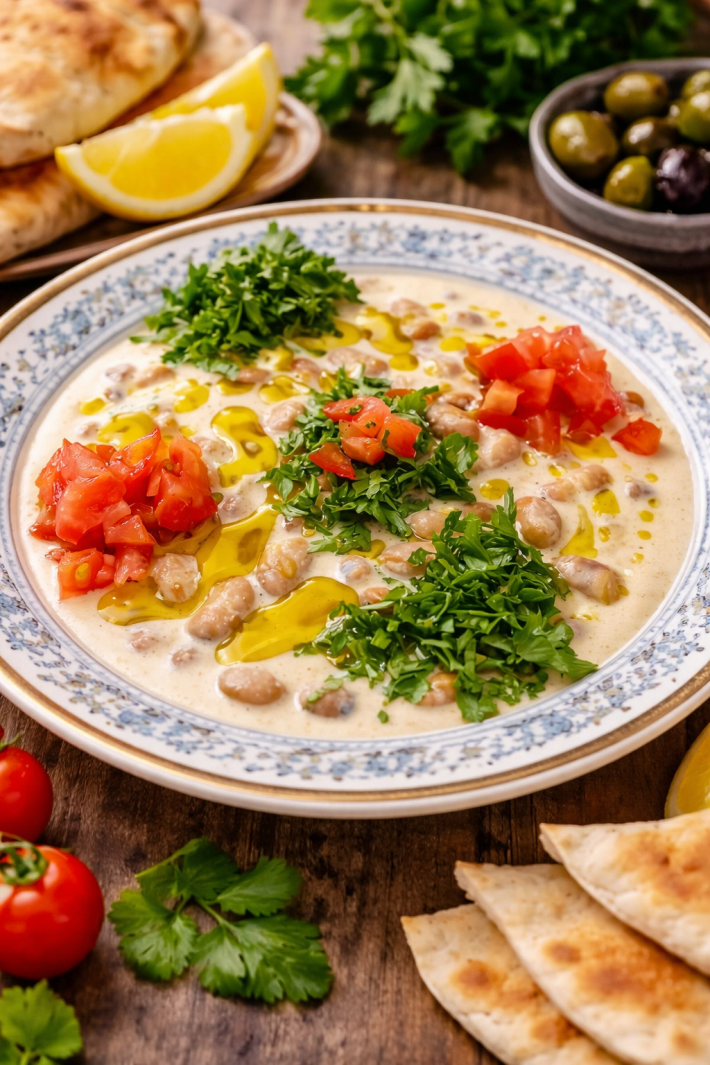 Тарелка бобов фава с тахини فول مع طحينة