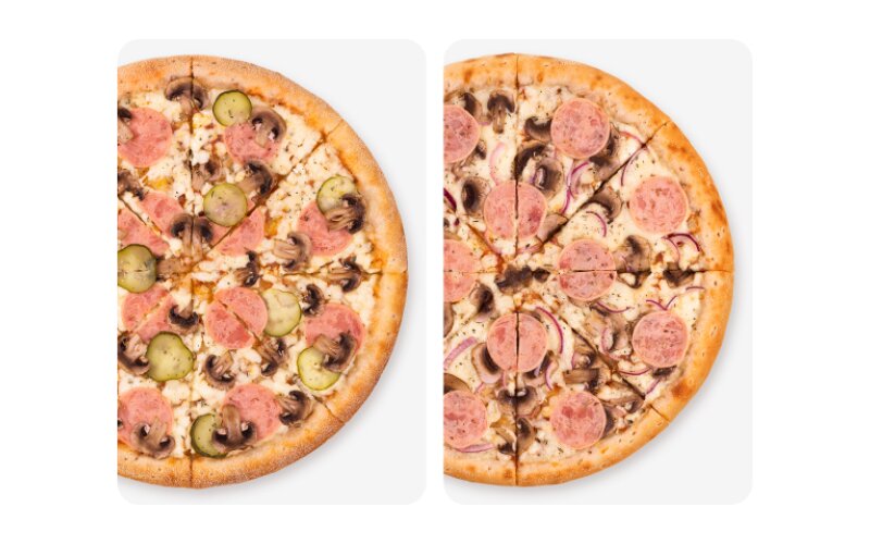Комбо №2: Пиццы Деревенская и Ветчина и грибы