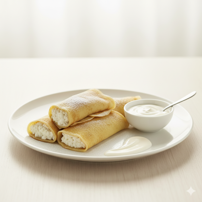 Блинчики с творогом и сметаной