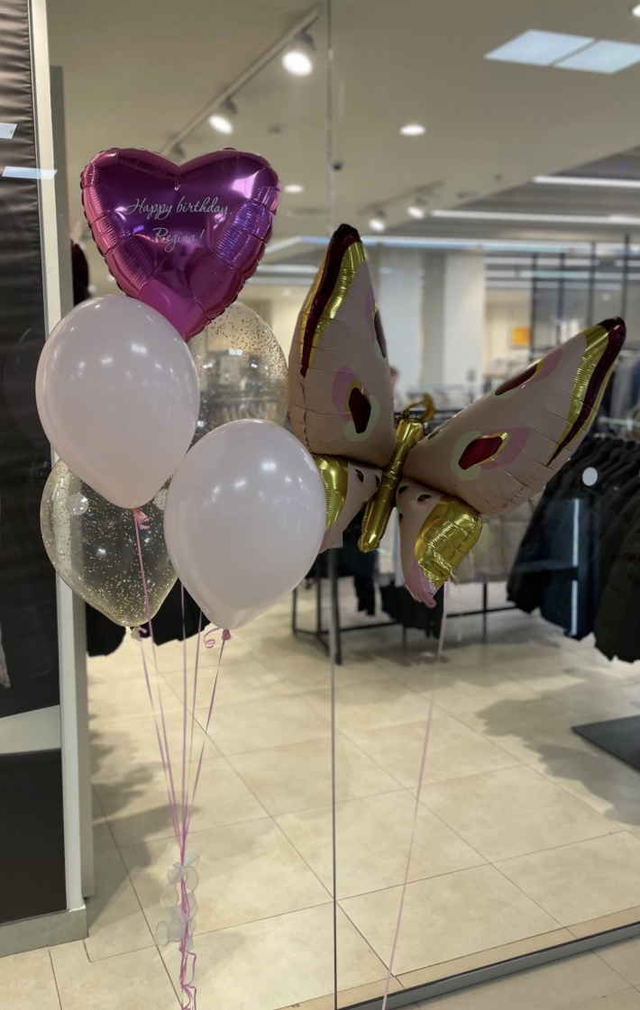 Фонтан из 5 шаров с индивидуальной надписью и фигура