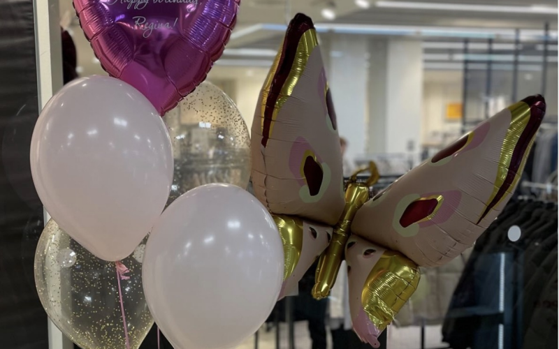 Фонтан из 5 шаров с индивидуальной надписью и фигура