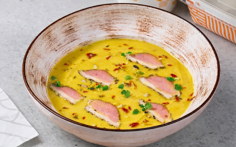 Тыквенный суп с пастрами из утки