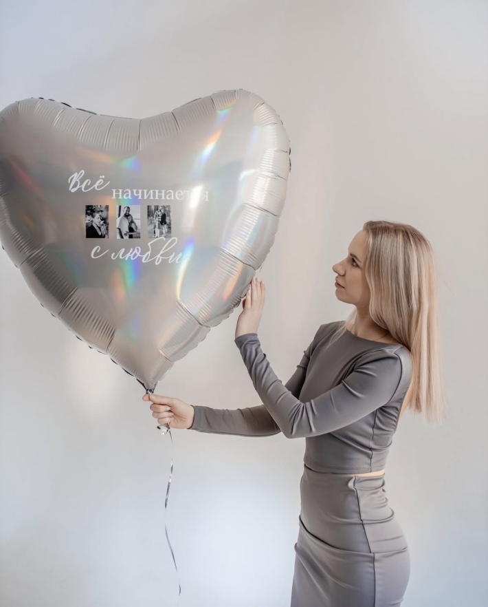 Сердце 91 см с фото и индивидуальной надписью