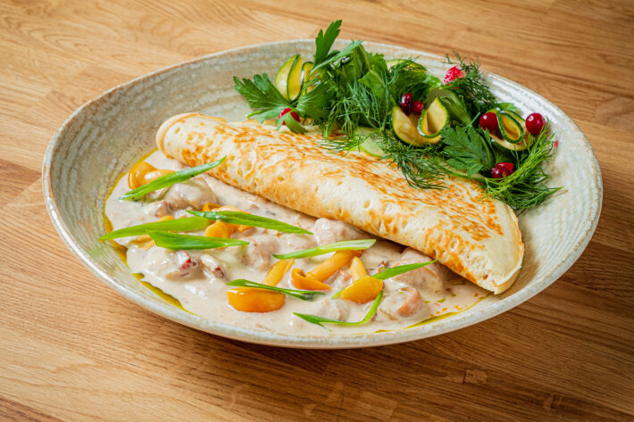 Мачанка с грибами и домашней колбасой