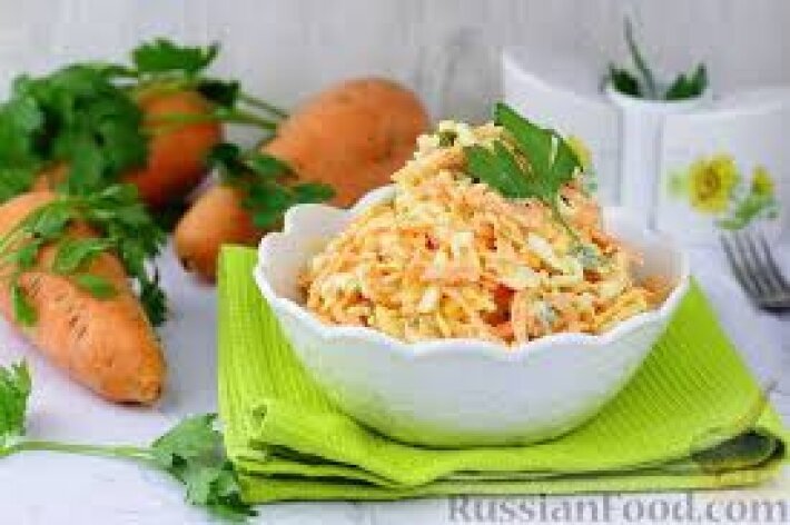 Салат из маринованной  моркови с овощами и заправкой