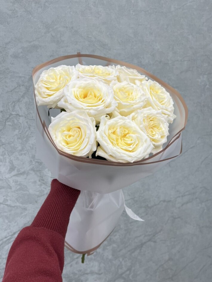 Букет из 9 белых пионовидных роз