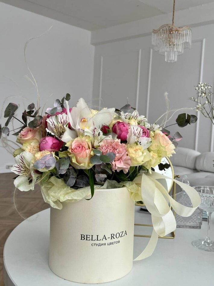 Сборная композиция в шляпной коробке