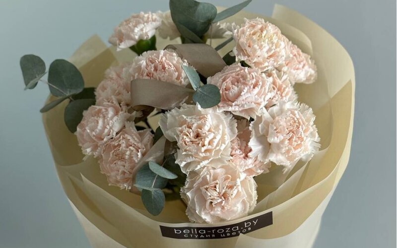 Букет из кремовых диантусов и эвкалипта