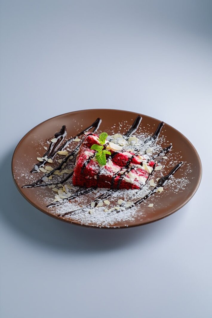 Десерт «Красный бархат с шоколадным топпингом»