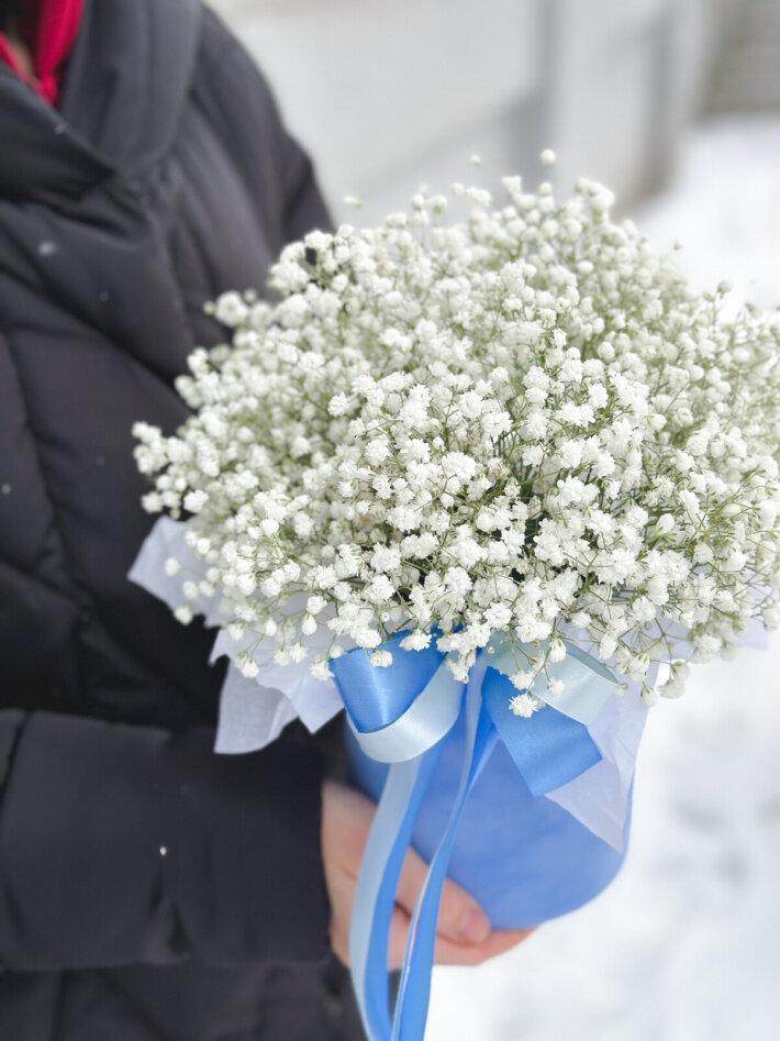 Коробка с белой гипсофилой